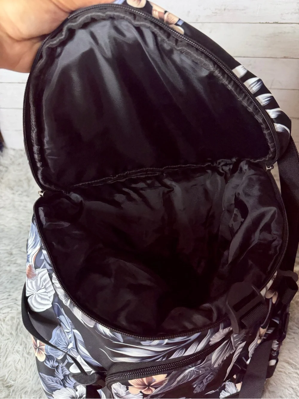 Black Floral Multi Purpose Travel Backpack Convertible